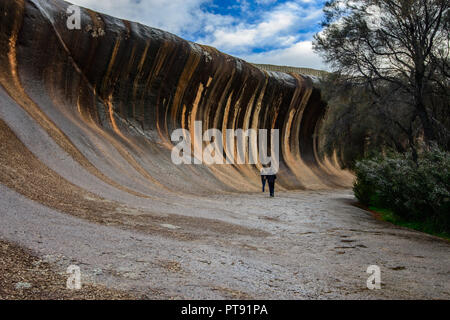 Wave Rock in Hyden a sacred place for the Aborigines in Australia, Western Australia. Stock Photo