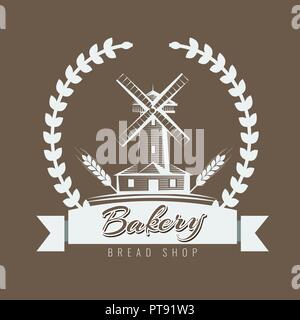 Farm, rural landscape logo or label. Agriculture, agribusiness, village, mill icon. Vintage vector illustration Stock Vector