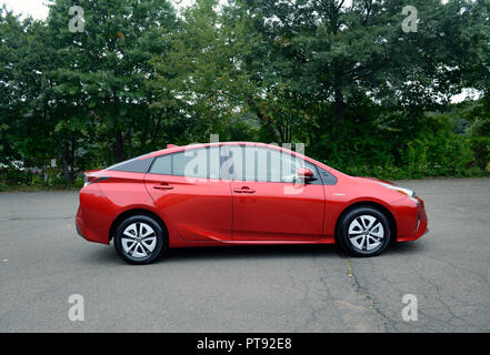 2018 Hypersonic red Prius hybrid Stock Photo