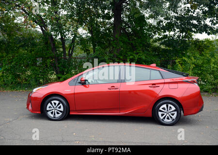 2018 Hypersonic red Prius hybrid Stock Photo