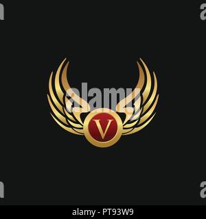 Luxury Letter V Emblem Wings logo design concept template Stock Vector
