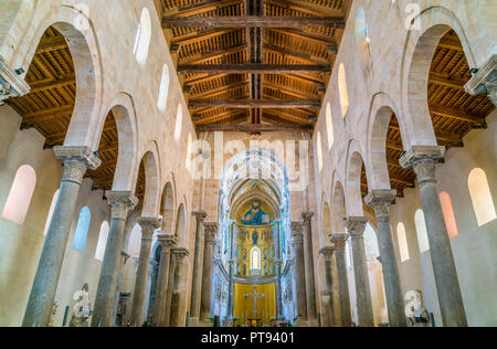 Indoor view in the amazing Cefalù Cathedral. Sicily, southern Italy. Stock Photo