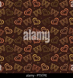 Butterfly love hand drawn Pattern with brown color Stock Vector