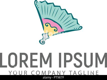 paper fan hand drawn logo design concept template Stock Vector