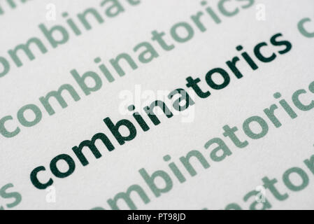 word combinatorics  printed on white paper macro Stock Photo