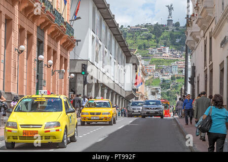 UNESCO World heritage  Centre Quito Ecuador. El Panecillo Monument to the Virgin of Quito Ecuador from Venezuela street Quito Ecuador Stock Photo