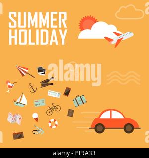 Vector summer background, flat design Stock Vector