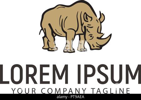 rhino hand drawn logo design concept template stock vector art