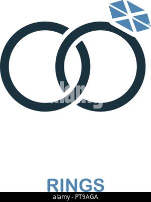 Rings icon in two color design. Simple element illustration. Rings creative icon from honeymoon collection. For web design, apps and printing. Stock Vector