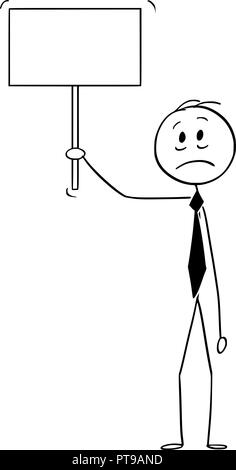 Cartoon of Sad or Depressed Man, Banker or Businessman Holding Empty Sign Stock Vector
