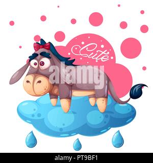 Cute teddy donkey - funny illustration. Cloud, weather. Stock Vector