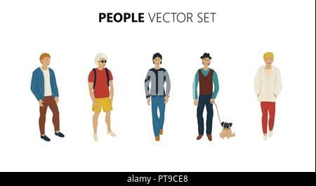 Cartoon illustration of a handsome young man in various poses. Stock Vector