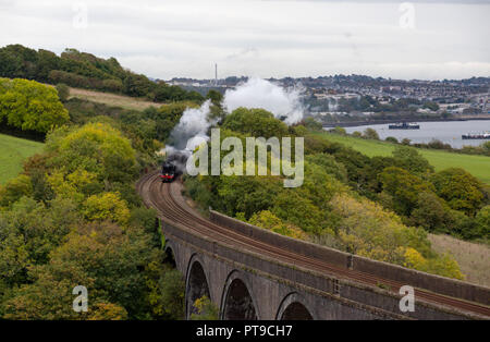 The Flying Scotsman entering Cornwall on its first ever trip to the County Stock Photo