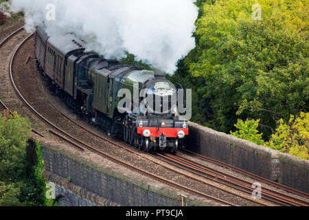 The iconic Flying Scotsman Locomotive on its first ever trip into Cornwall Stock Photo