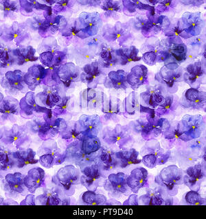 Purple flowers pansies. Watercolor seamless pattern Stock Photo