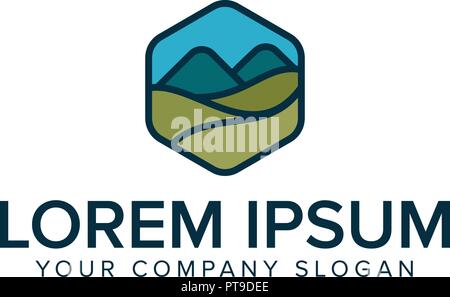 modern mountain meadow logo design concept template Stock Vector