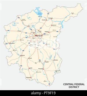 Central Federal District road vector map, Russia Stock Vector