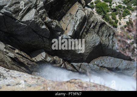 Detail of the Upper Yosemite Falls, seen straight from above. Stock Photo