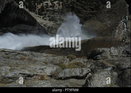 Detail of the Upper Yosemite Falls, seen straight from above. Stock Photo