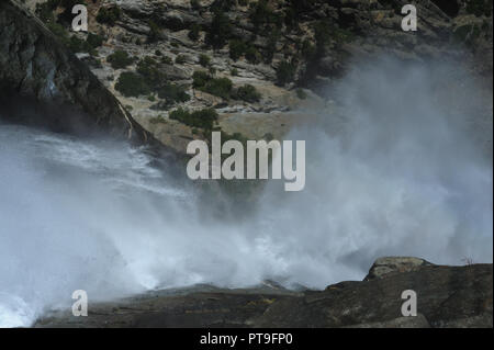 Detail of the Upper Yosemite Falls, seen straight from above. Stock Photo