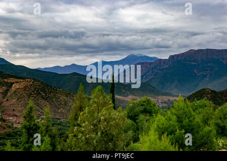 The Ourika valley is located at the foothills of the Atlas Mountains and is a very popular tourist attraction due to its spectacular views of the valley lush green, and of the hillsides and cliffs. The Ourika valley is still inhabited by Berber villagers living in a traditional lifestyle and practising traditional agriculture. 28th Sep, 2018. It is located about 64km from Marrakech and is considered one of the best-preserved valleys in Morocco Credit: Matt Duckett/IMAGESLIVE/ZUMA Wire/Alamy Live News Stock Photo