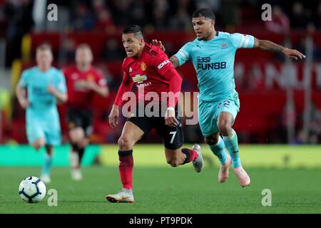 ALEXIS SANCHEZ & DEANDRE YEDLIN MANCHESTER UNITED FC V NEWCASTLE UNITED FC MANCHESTER UNITED FC V NEWCASTLE UNITED FC OLD TRAFFORD, MANCHESTER, ENGLAND 06 October 2018 GBD12428 STRICTLY EDITORIAL USE ONLY. If The Player/Players Depicted In This Image Is/Are Playing For An English Club Or The England National Team. Then This Image May Only Be Used For Editorial Purposes. No Commercial Use. The Following Usages Are Also Restricted EVEN IF IN AN EDITORIAL CONTEXT: Use in conjuction with, or part of, any unauthorized audio, video, data, fixture lists, club/league logos, Betting, Stock Photo