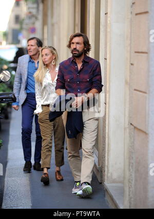 Milan Andrea Pirlo and partner Valentina Baldini walking downtown