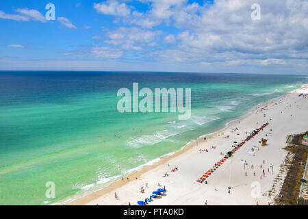 Drone Aerial View of Destin Florida FL White Sand Beach Stock Photo