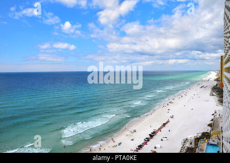 Drone Aerial Beach View of Destin, Florida, USA White Sand Beach Stock Photo