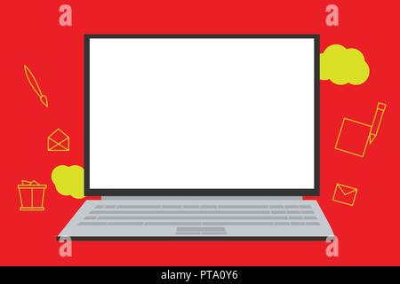 Flat design business Vector Illustration concept Empty copy space modern abstract background Geometric element. Open Laptop with Blank Screen and Writ Stock Vector