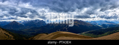Panorama of the mountains of the North Caucasus under a stormy sky. Arkhyz October.