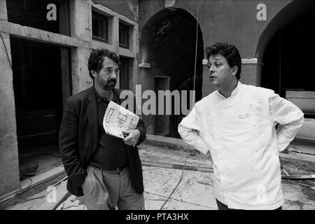 French cook Philippe Chavent pays visit to the building site of La Tour Rose hotel-restaurant, Lyon, France Stock Photo