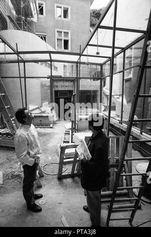 French cook Philippe Chavent pays visit to the building site of La Tour Rose hotel-restaurant, Lyon, France Stock Photo