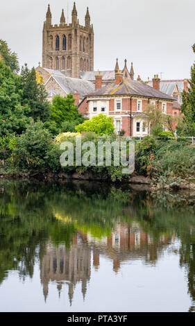 Hereford Cathedral and the River Wye, Hereford, Herefordshire Stock Photo