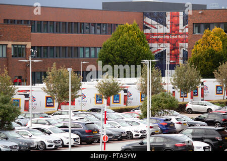 ALDI (UK) supermarket headquarters in Atherstone, North Warwickshire, England UK. Stock Photo