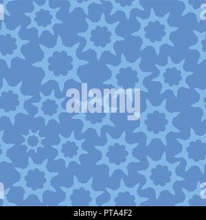 Seamless Looped Pattern in Cold Blue color with Style Stars Ornament. Vector Illustration. Stock Vector