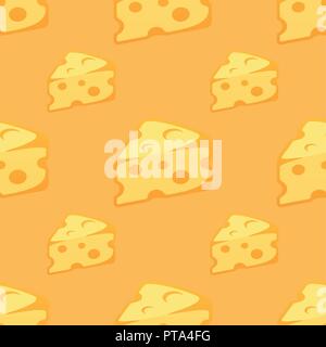 Seamless Pattern with pieces of Cheese. Orange background, Vector Illustration. Stock Vector