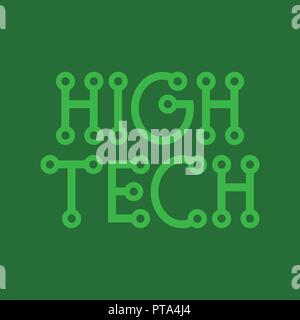 High Tech Logo from electronic components track. Vector Illustration in green color Stock Vector