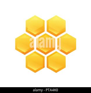 Vector Illustration of Honeycomb on white background. Hexagon Glossy Cells with Tasty Honey. Stock Vector