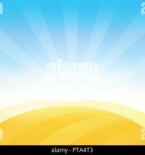 Landscape with Farm Field of Wheat under Blue Daily Sky. Vector Background Pattern. Stock Vector