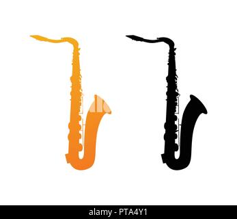 Icon of Saxophone with Black Silhouette isolated on White Background. Stock Vector