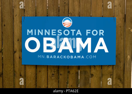Yard sign on a fence for democrat Barack Obama during the 2008 United States presidential election, Minnesota