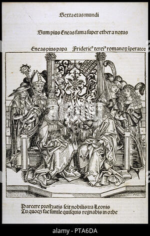 Meeting between Pope Pius II and Frederick III, Emperor of Germany, ca 1493. Creator: Wolgemut, Michael (1434-1519). Stock Photo