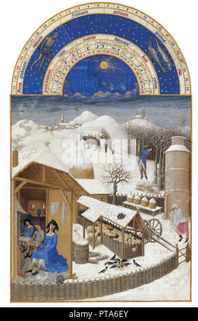 February (Les Très Riches Heures du duc de Berry), 1412-1416. Creator: Limbourg brothers (active 1385-1416). Stock Photo