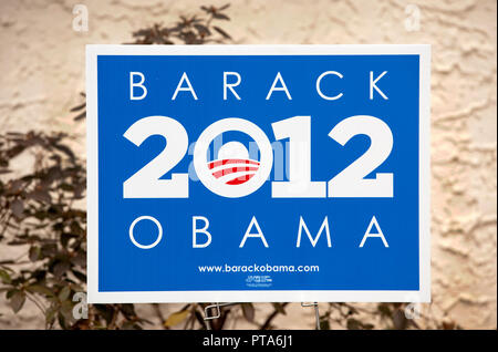 Political yard sign for Barack Obama, 2012 US Presidential Election Stock Photo
