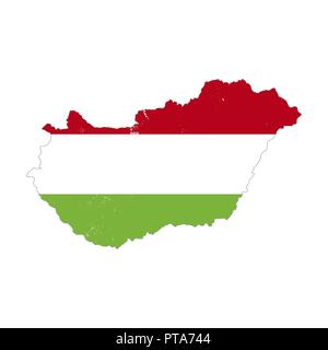 Hungary country silhouette with flag on background on white Stock Vector