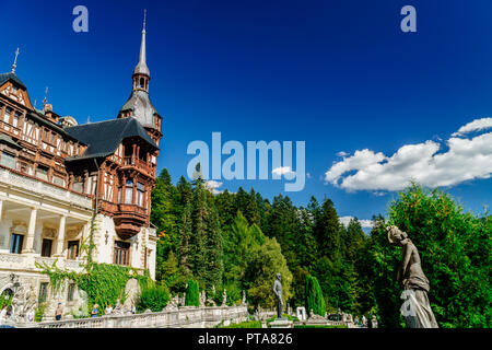 SINAIA, ROMANIA - SEPTEMBER 15, 2017: Neo-Renaissance Peles Castle Built In 1873 In Carpathian Mountains Stock Photo