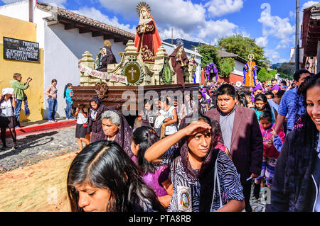 Antigua, Guatemala - Mar 1, 2015: Lent procession in UNESCO World Heritage Site with most famous Holy Week celebrations in Latin America.