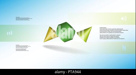 3D illustration infographic template. The two spiked cone is divided to three green parts. Object is askew arranged on blue / white background. Color  Stock Vector