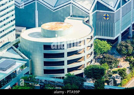 Singapore, August 18, 2018: Aerial view of Suntec City circular carpark Stock Photo